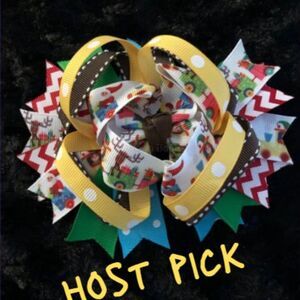 ❤️HOST PICK❤️  Brown & Yellow Holiday Train Boutique Deluxe Bow  HANDCRAFTED  5B